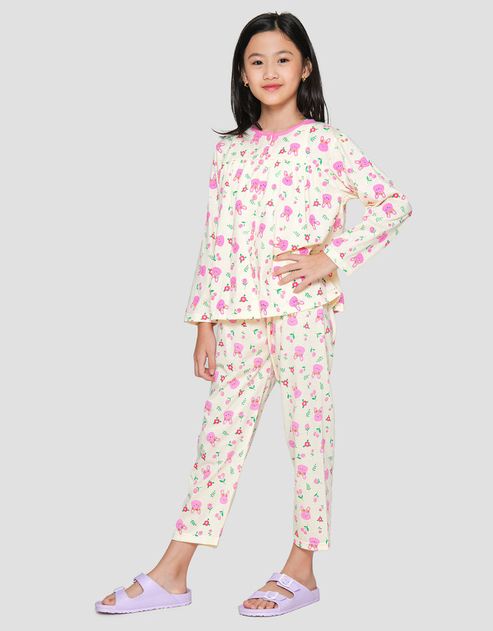 Nevada Print Bunny Flower Piyama Set Anak Perempuan