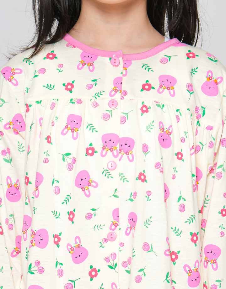 Nevada Print Bunny Flower Piyama Set Anak Perempuan