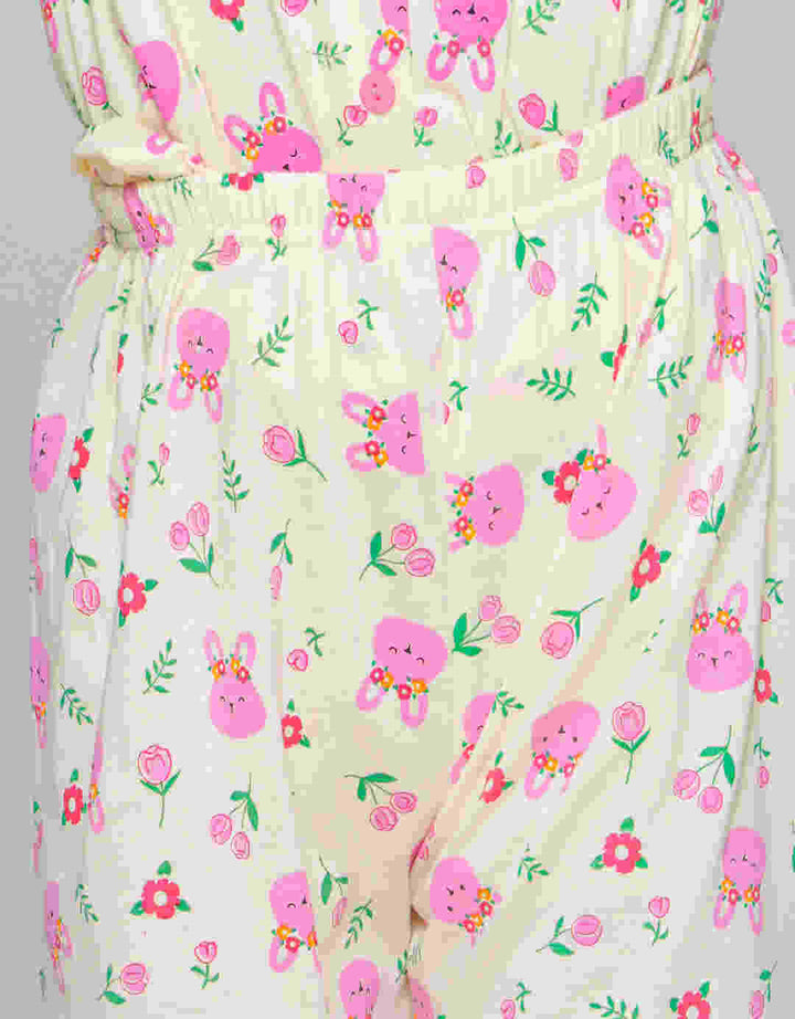 Nevada Print Bunny Flower Pajamas Set for Girls