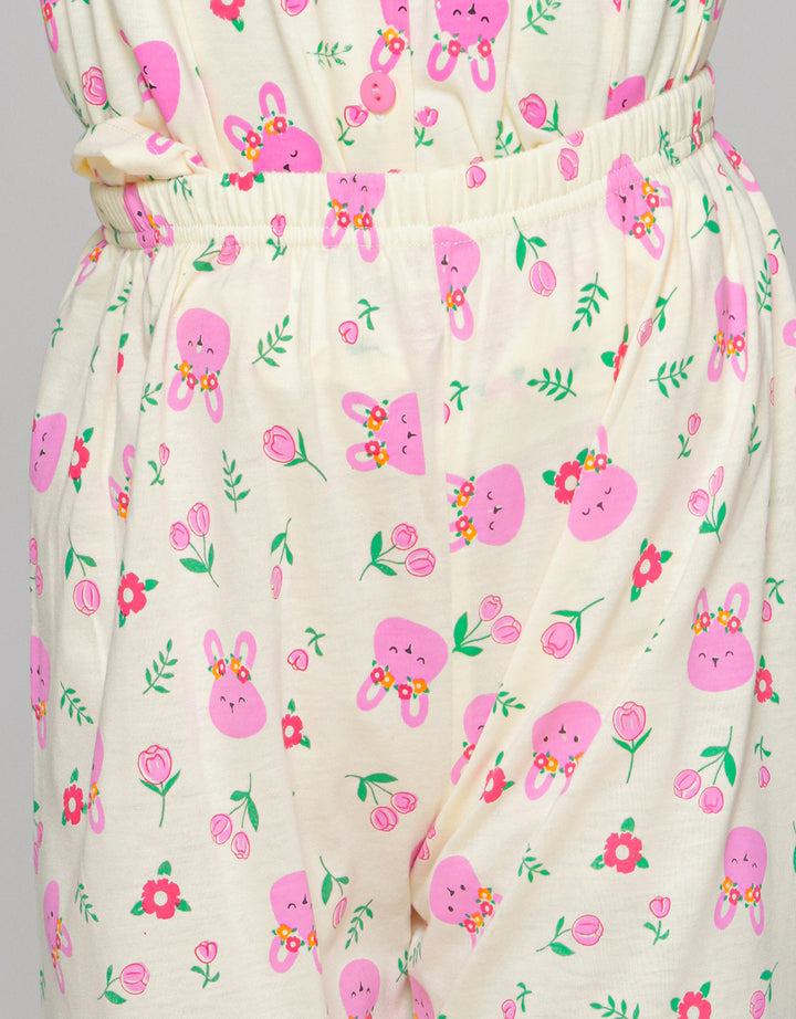Nevada Print Bunny Flower Piyama Set Anak Perempuan