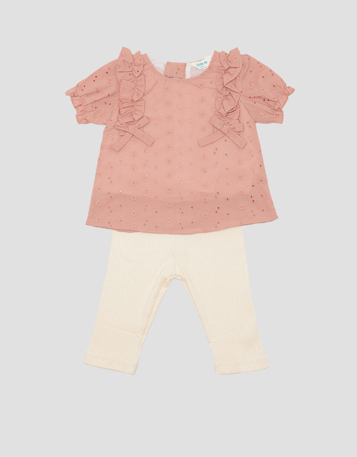 Little M Embro Text Set Pakaian Anak Perempuan