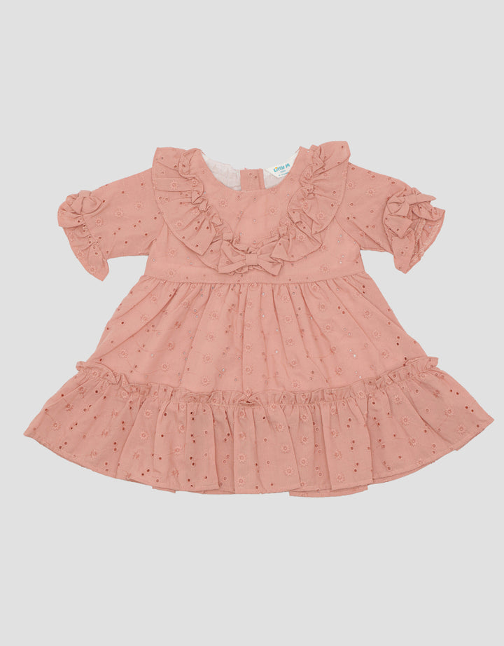 Pipiniko Texture Embro Flower Midi Dress for Girls