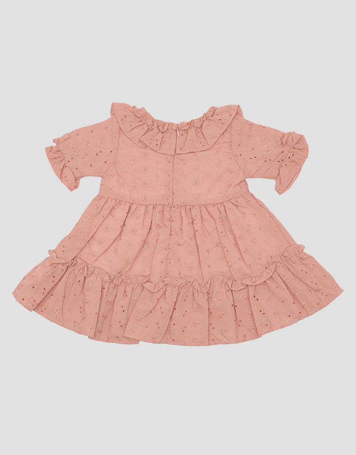 Pipiniko Texture Embro Flower Midi Dress for Girls