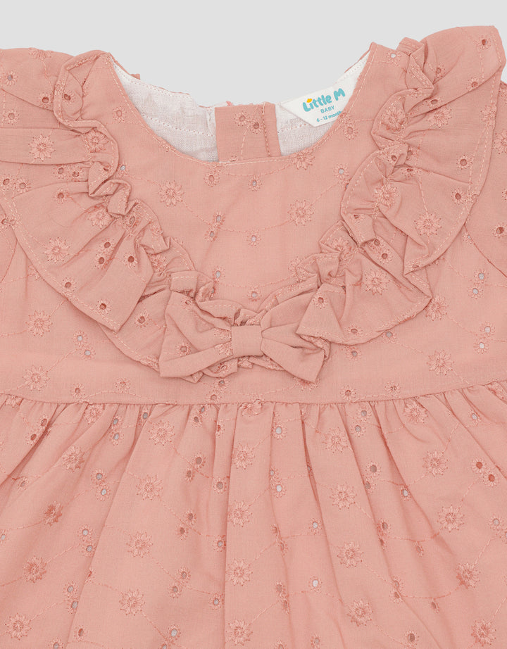 Pipiniko Texture Embro Flower Midi Dress for Girls
