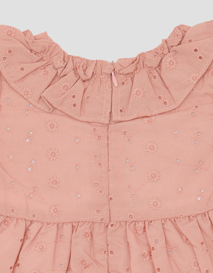 Pipiniko Texture Embro Flower Midi Dress for Girls
