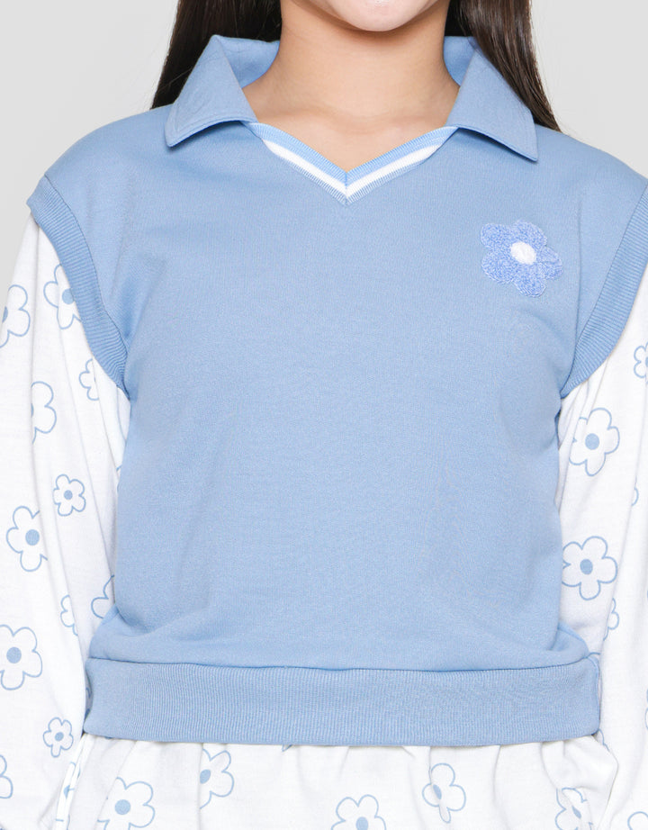 Nevada Flower Motif Vest Sweater Anak Perempuan