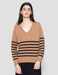 Connexion Rajut Mango Stripe Kaos Lengan Panjang Wanita