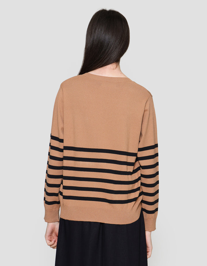 Connexion Rajut Mango Stripe Kaos Lengan Panjang Wanita