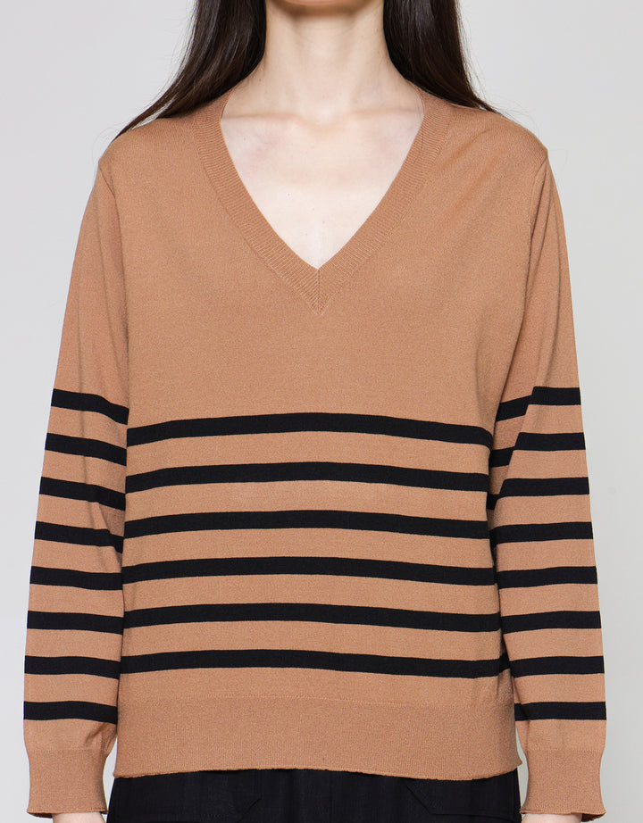 Connexion Rajut Mango Stripe Kaos Lengan Panjang Wanita