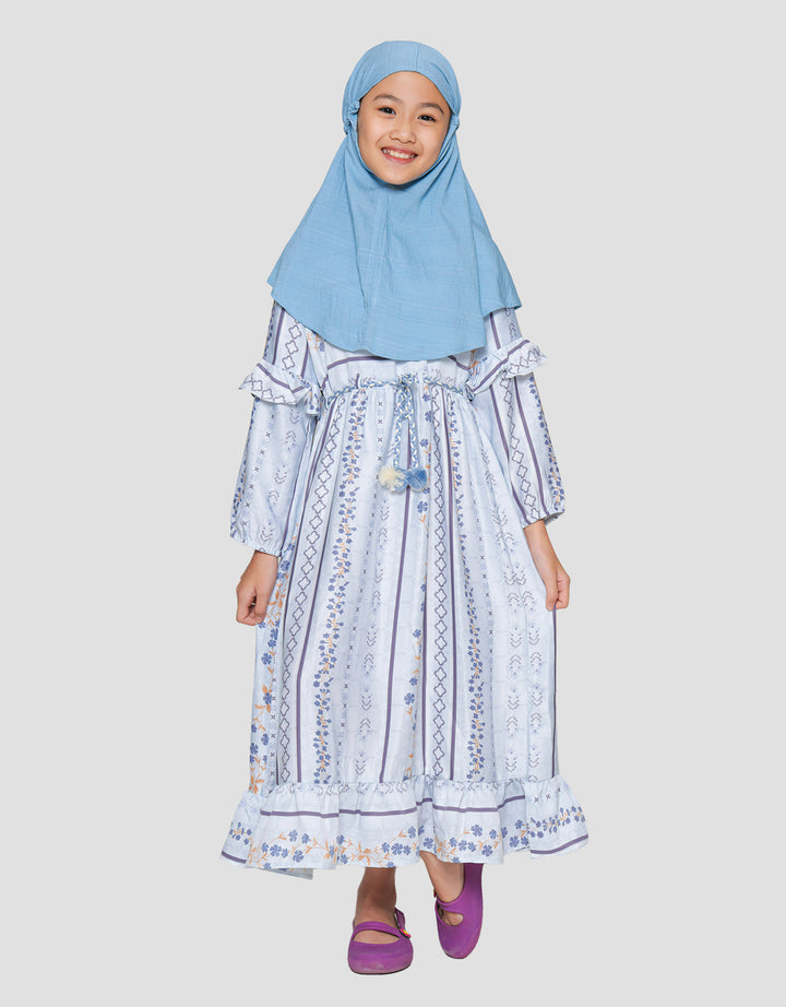 Sweet Miss Twinning Print Flower With Hijab Maxi Dress for Girls