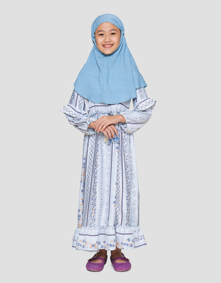 Sweet Miss Twinning Print Flower With Hijab Maxi Dress for Girls