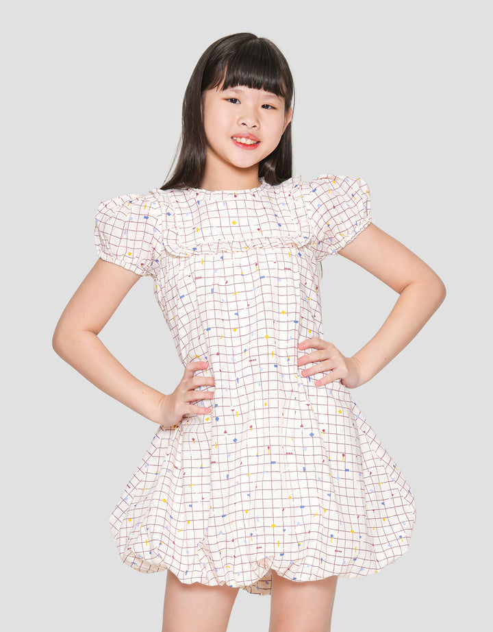 Sweet Miss Casual Balon Print Kotak Midi Dress Anak Perempuan