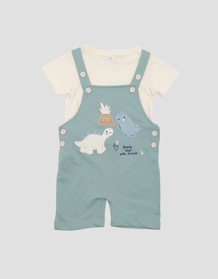 Pipiniko Overall 2 Dino Jumpsuit Set Bayi Laki-Laki