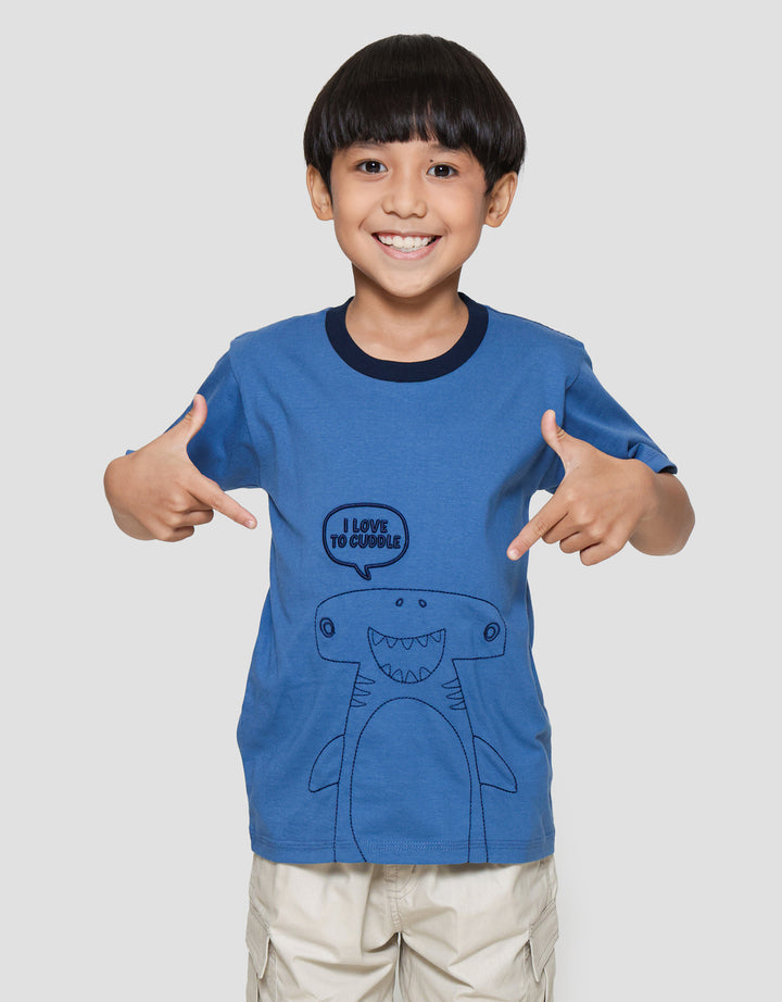 Little M Bordir I Love Shark Kaos Lengan Pendek Anak Laki-Laki