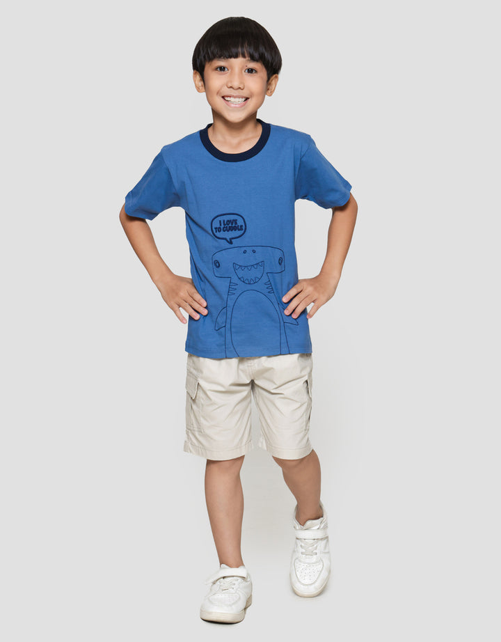 Little M Bordir I Love Shark Kaos Lengan Pendek Anak Laki-Laki