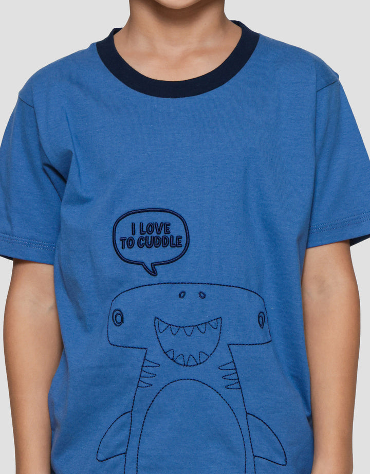 Little M Bordir I Love Shark Kaos Lengan Pendek Anak Laki-Laki