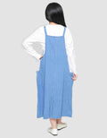 Nevada Salur Kantong Kerut Midi Dress Overall Denim Anak Perempuan