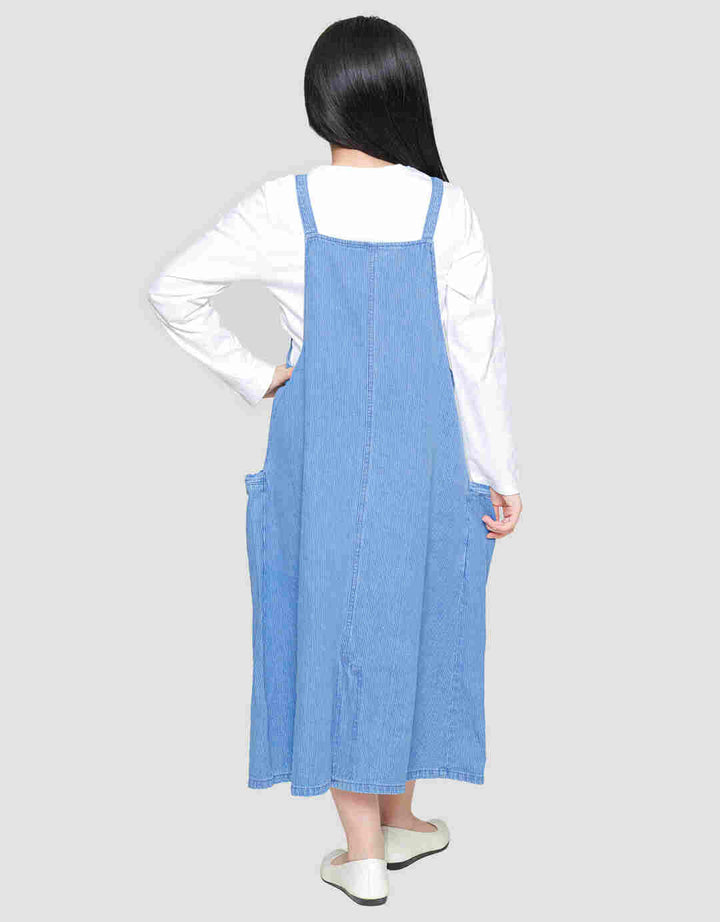 Nevada Salur Kantong Kerut Midi Dress Overall Denim Anak Perempuan