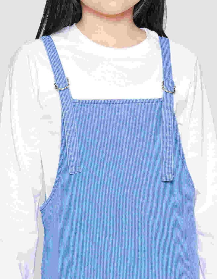 Nevada Salur Kantong Kerut Midi Dress Overall Denim Anak Perempuan