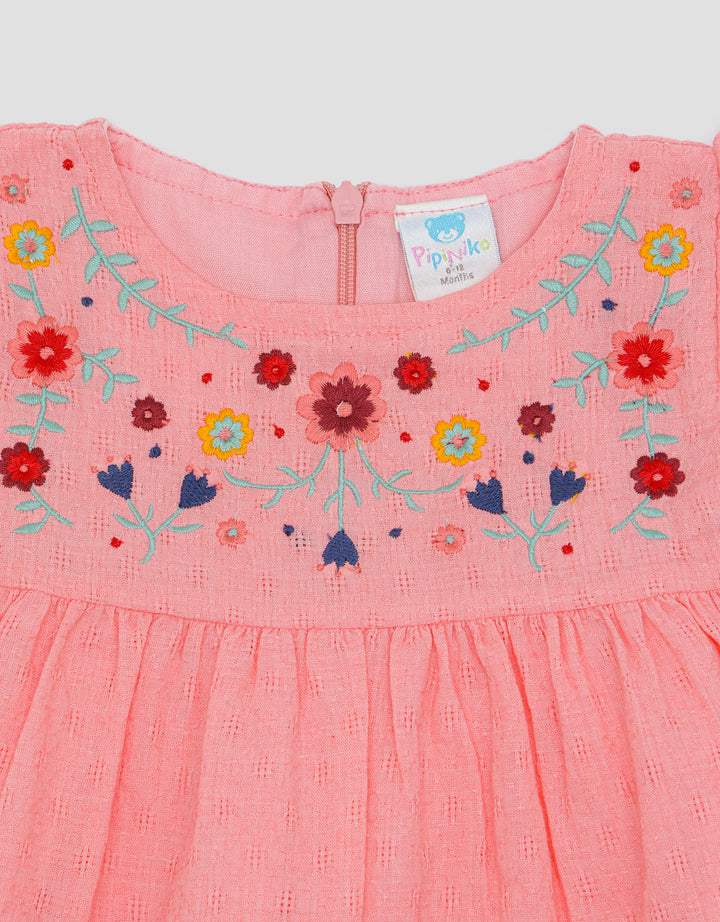 Pipiniko Flowery Embro Midi Dress for Girls