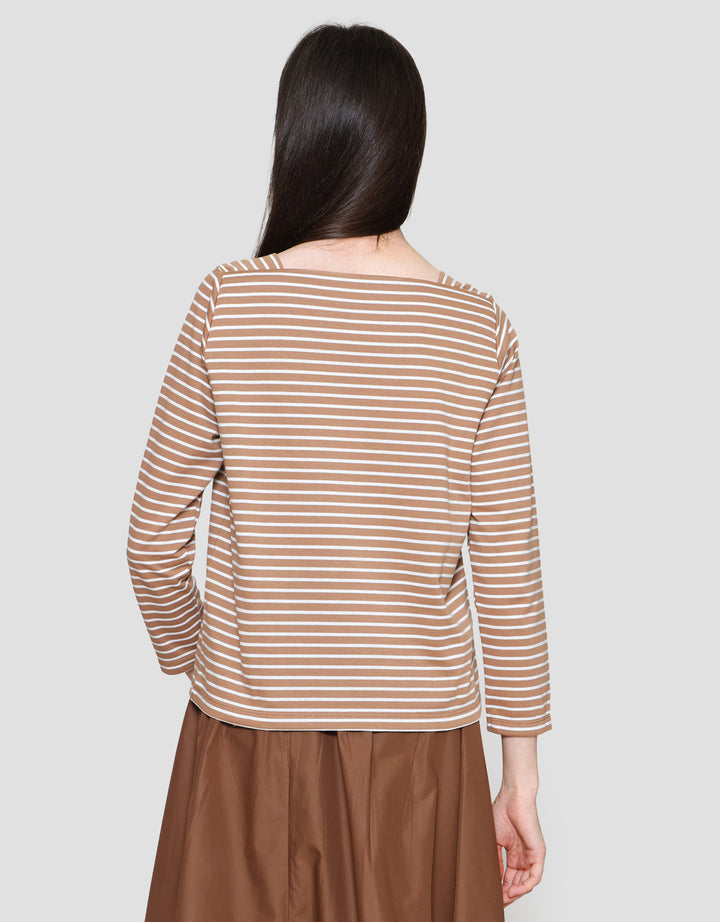 Connexion Stripe Square Neck Rib Women's Long Sleeve T-Shirt