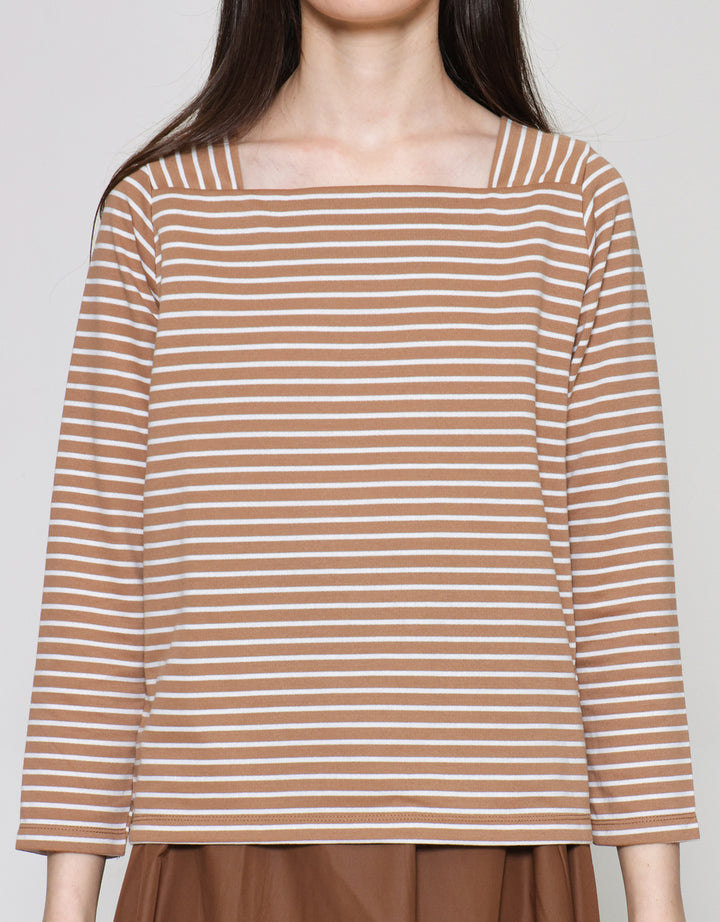 Connexion Stripe Square Neck Rib Women's Long Sleeve T-Shirt