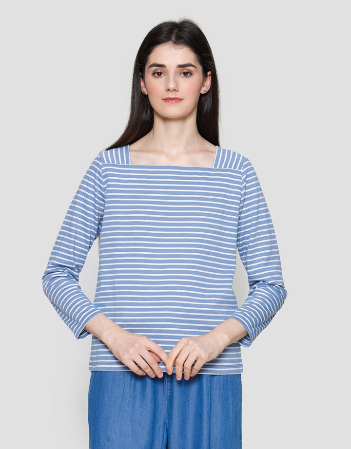 Connexion Stripe Square Neck Rib Women's Long Sleeve T-Shirt