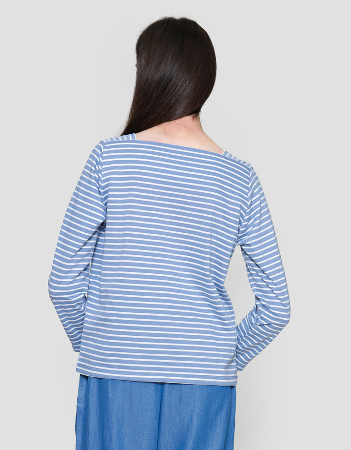 Connexion Stripe Square Neck Rib Women's Long Sleeve T-Shirt