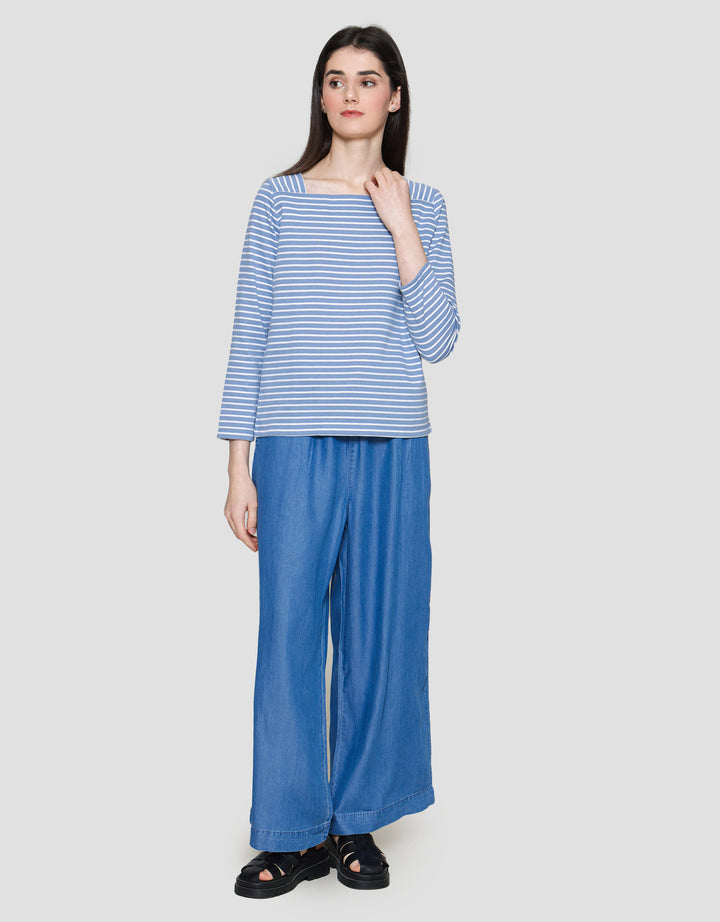 Connexion Stripe Square Neck Rib Women's Long Sleeve T-Shirt