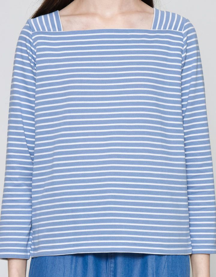 Connexion Stripe Square Neck Rib Women's Long Sleeve T-Shirt