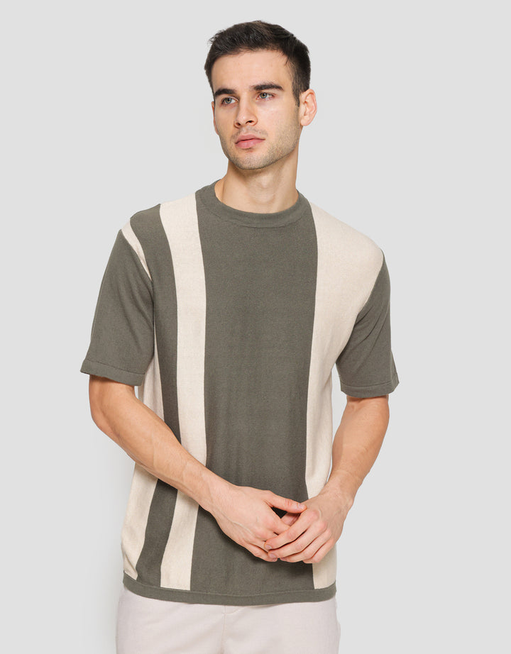 Nevada Flat Knit Stripe Block Vertical Kaos Lengan Pendek Pria