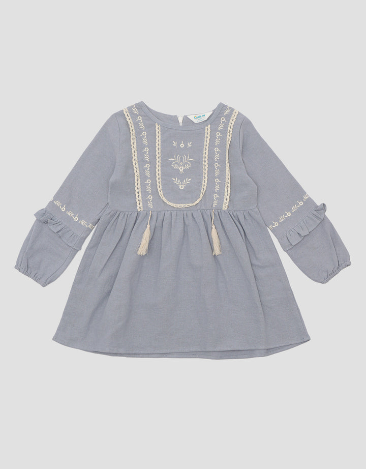 Little M Embro And Tassel Midi Dress For Girls