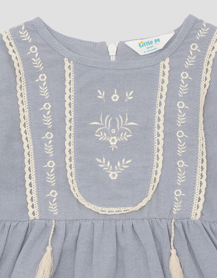 Little M Embro And Tassel Midi Dress For Girls