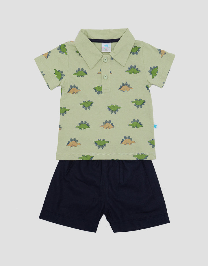 Pipiniko Polo Fullprint Dino With Short Baju Set Anak Laki-Laki