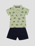Pipiniko Polo Fullprint Dino With Short Shirt Set Boys