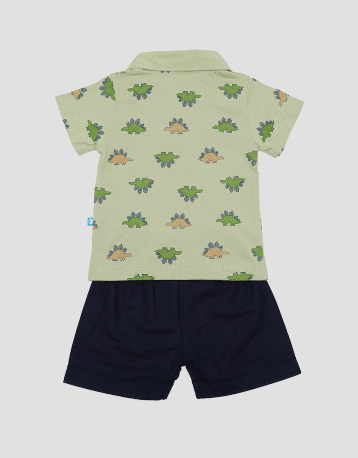 Pipiniko Polo Fullprint Dino With Short Baju Set Anak Laki-Laki