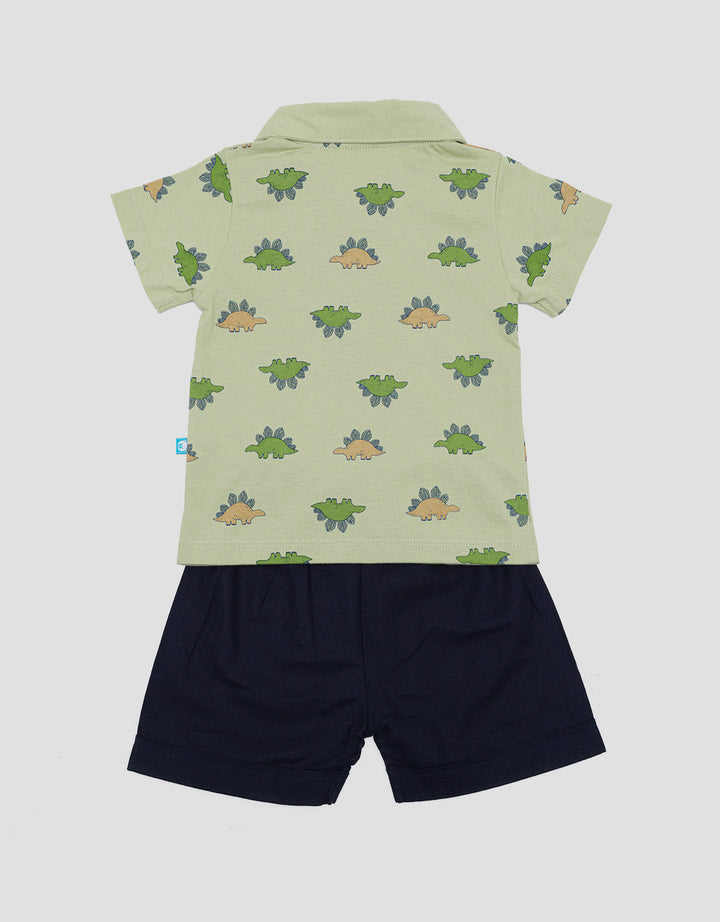 Pipiniko Polo Fullprint Dino With Short Shirt Set Boys
