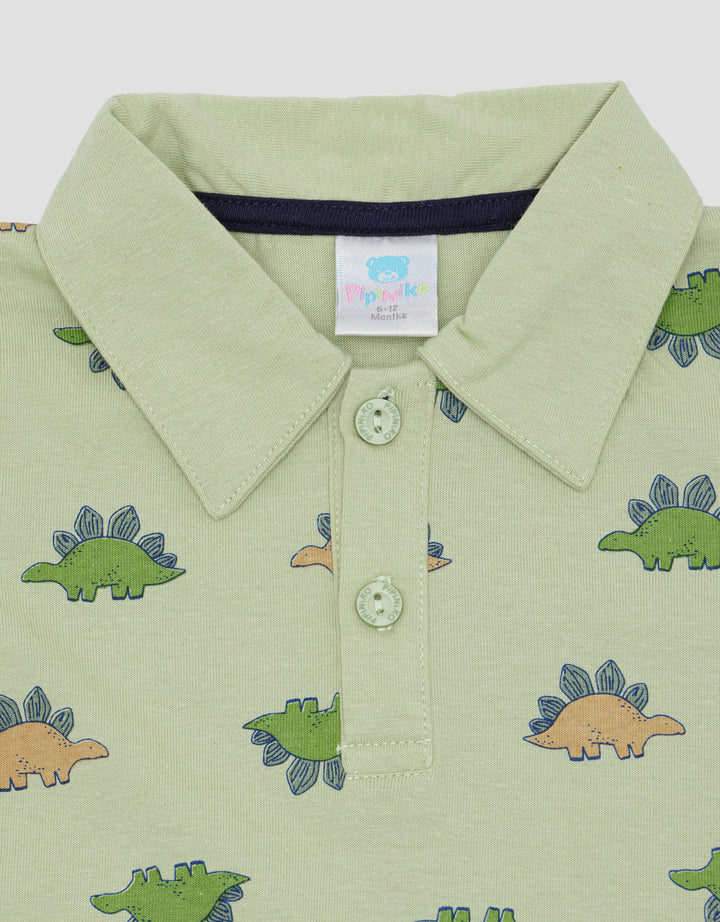 Pipiniko Polo Fullprint Dino With Short Shirt Set Boys