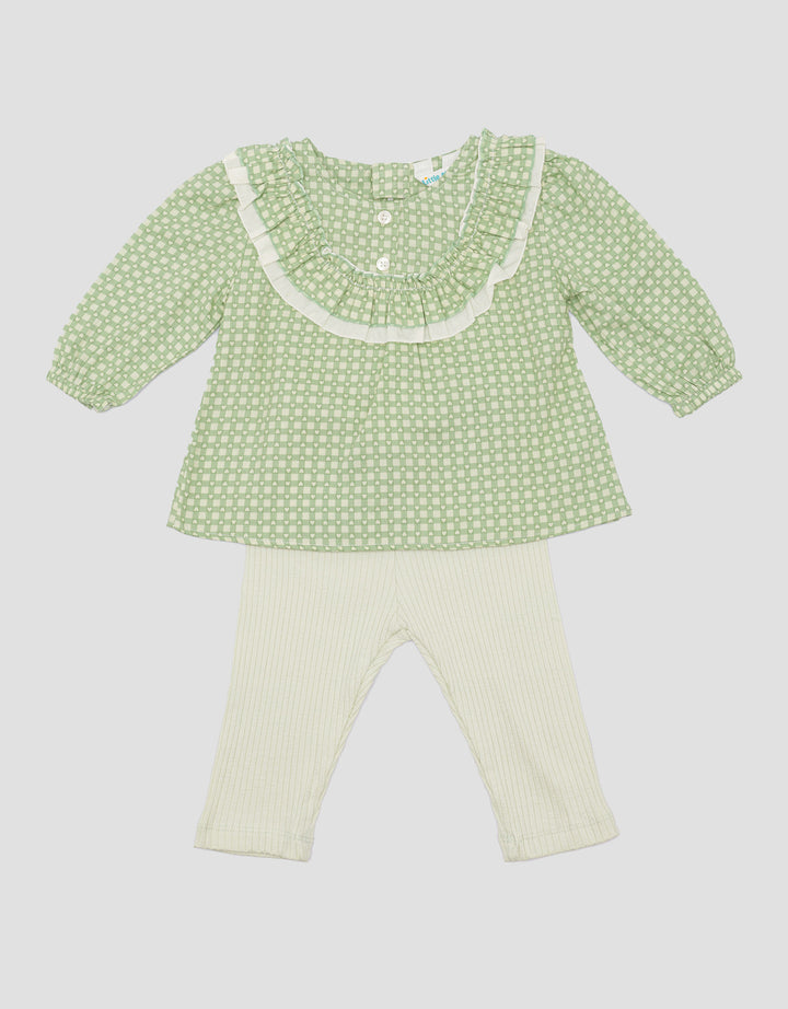 Pipiniko 2 Pcs Ruffle Print Kotak Hati Setelan Bayi Perempuan