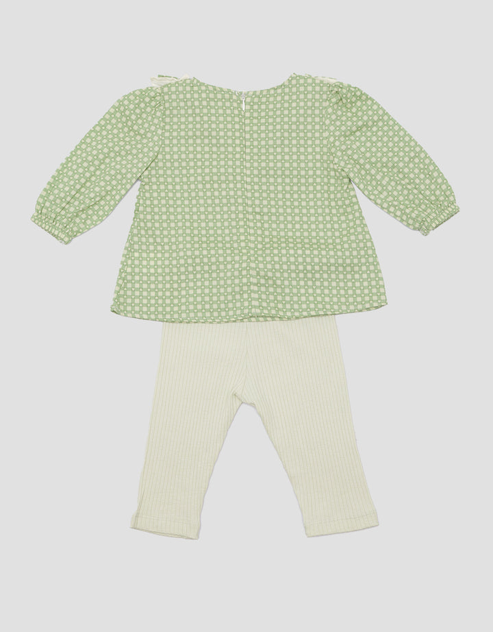 Pipiniko 2 Pcs Ruffle Print Kotak Hati Setelan Bayi Perempuan