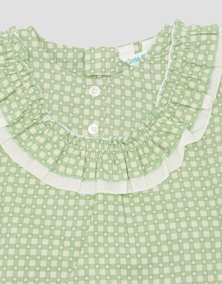 Pipiniko 2 Pcs Ruffle Print Kotak Hati Setelan Bayi Perempuan