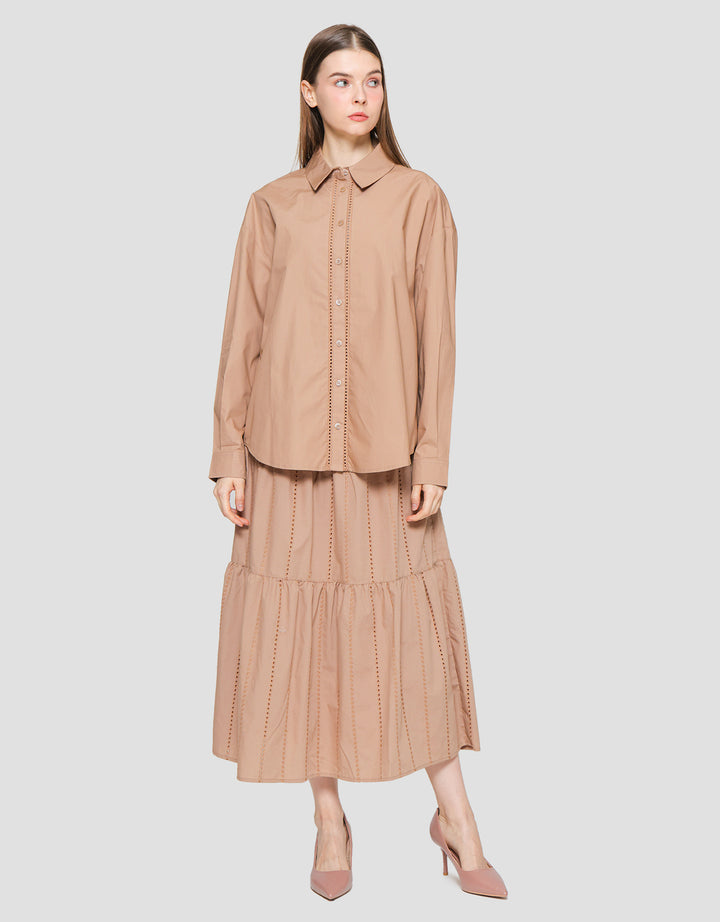 Suko Eyelet Kemeja  Lengan Panjang Wanita