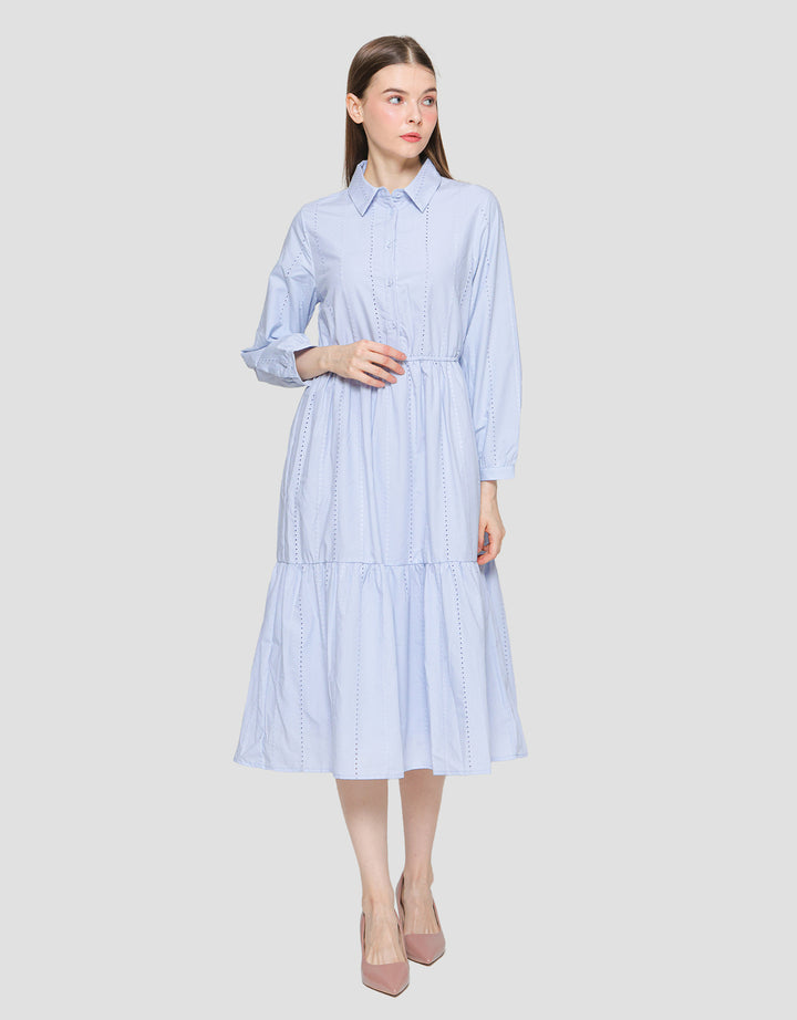 Suko Eyelet Gaun Lengan Panjang Wanita