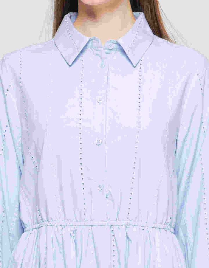 Suko Eyelet Gaun Lengan Panjang Wanita