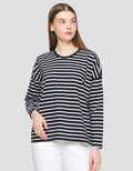 Suko Stripe Print Kaos Casual Wanita