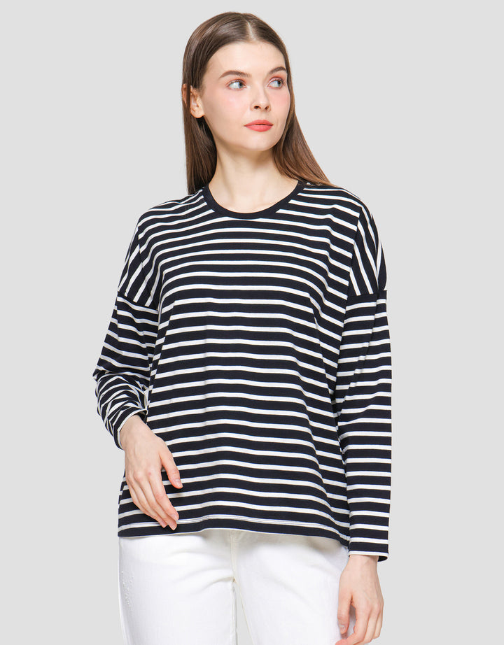 Suko Stripe Print Kaos Casual Wanita