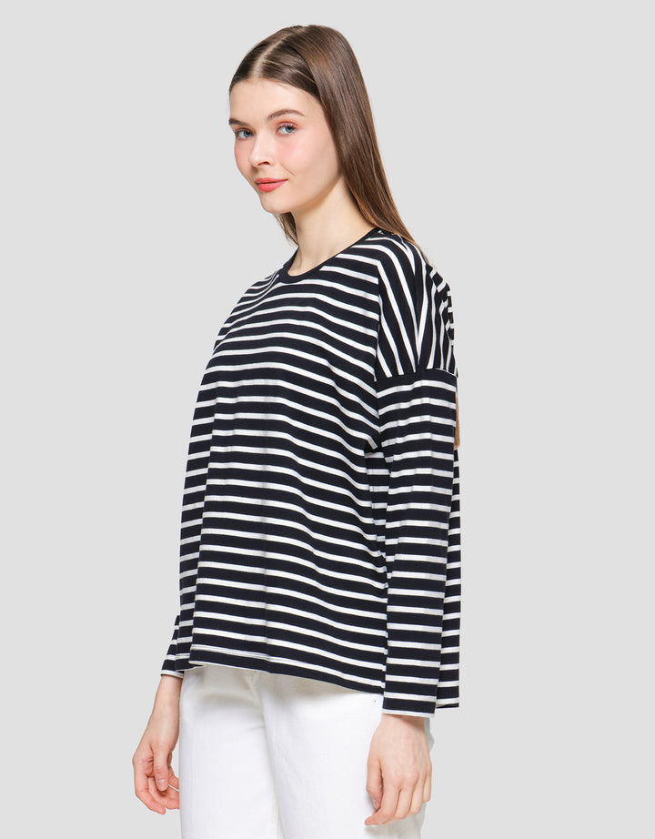 Suko Stripe Print Kaos Casual Wanita