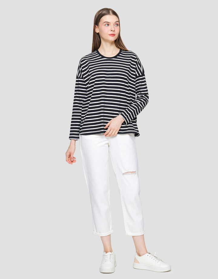 Suko Stripe Print Kaos Casual Wanita