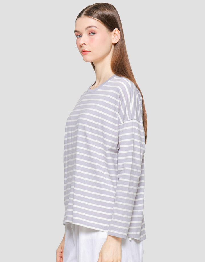 Suko Stripe Print Kaos Casual Wanita
