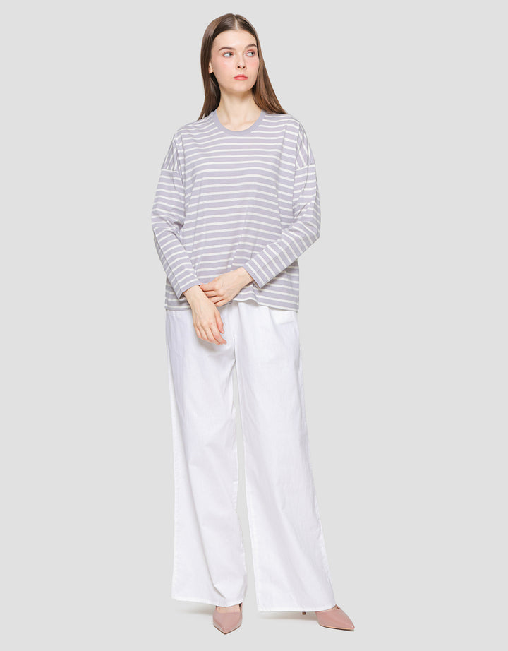 Suko Stripe Print Kaos Casual Wanita